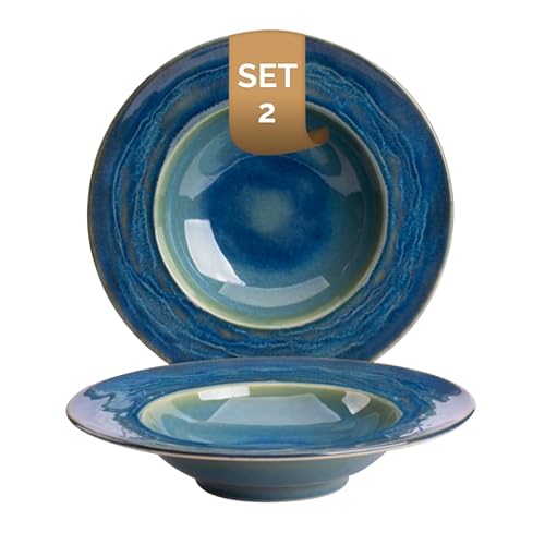 palmer Miami tiefe Teller - 2er-Set - Steinzeug - Ø 27 cm - grün blauer Ton - für Pasta, Suppe oder als Servierteller - stapelbar, spülmaschinenfest von palmer
