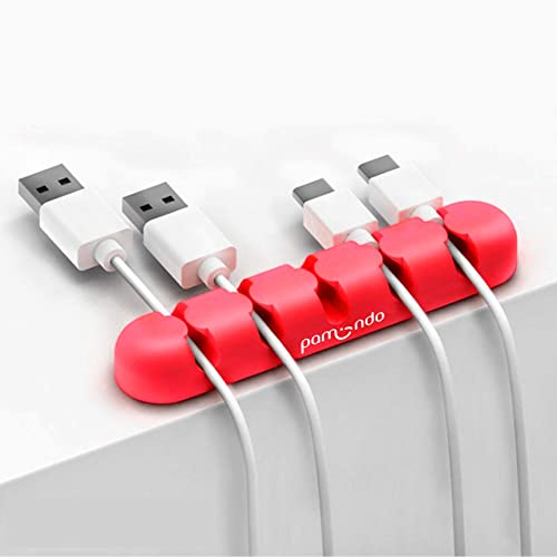 Kabelhalter, Kabelclips, Kabelmanagement für Schreibtisch, Auto, USB Ladekabel – Organizer aus Silikon mit 3M Klebeband für Zuhause (rot, 3) von pamindo