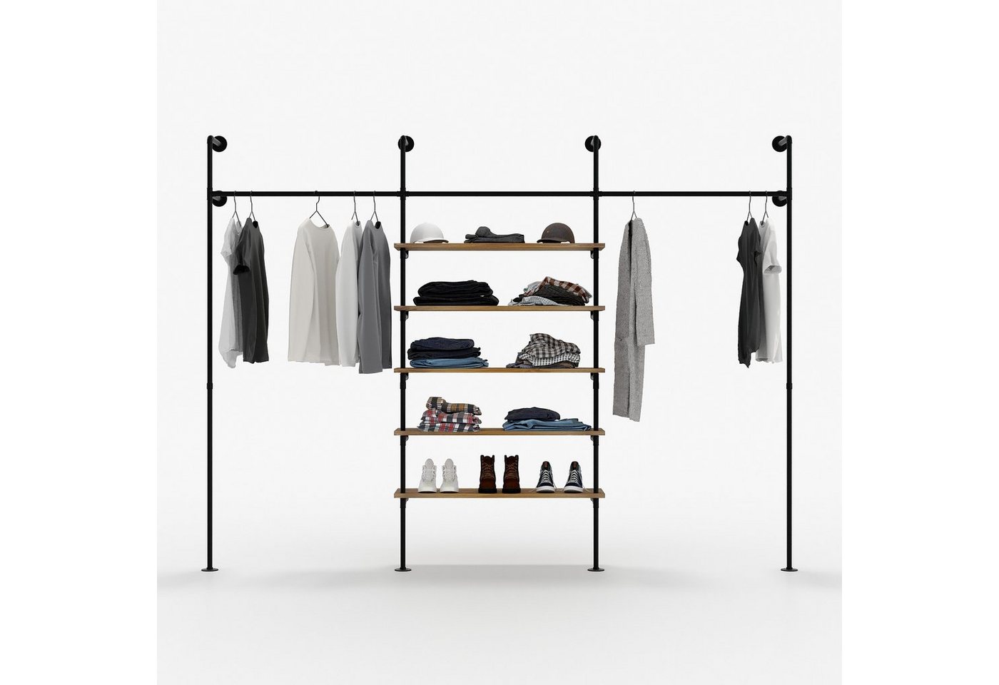 pamo. design Kleiderständer, (offener Wandschrank mit 5 höhenverstellbaren Eichen-Ablagen), geräumiger und offener Kleiderschrank JAHNKE von pamo. design
