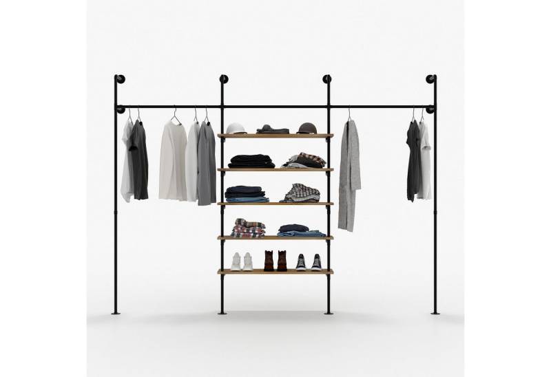 pamo. design Kleiderständer, (offener Wandschrank mit 5 höhenverstellbaren Eichen-Ablagen), geräumiger und offener Kleiderschrank JAHNKE von pamo. design