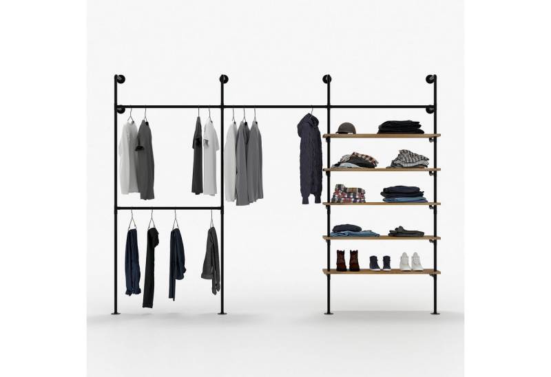 pamo. design Kleiderständer, (offener Wandschrank mit 5 höhenverstellbaren Eichen-Ablagen), geräumiger und offener Kleiderschrank JONTE Eiche von pamo. design