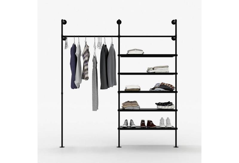 pamo. design Kleiderständer FRIDA, (Mit 5 Ablagen aus Metall), Offener Kleiderschrank zur Wandmontage mit großem Wandregal von pamo. design