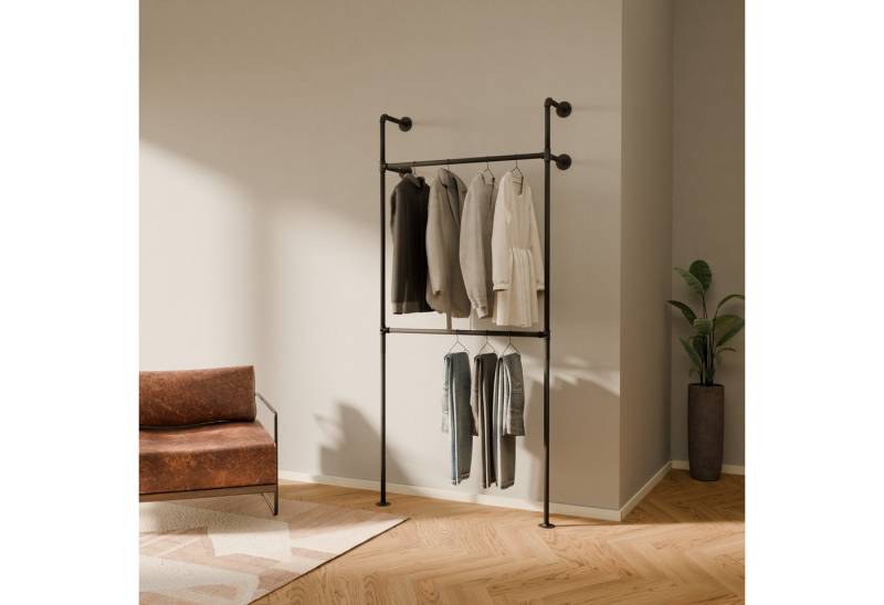 pamo. design Kleiderständer KIM DOUBLE Industrial Kleiderstange zur Wandmontage, Offener Kleiderschrank / Garderobe aus schwarzen Wasserrohren pamo. design Kleiderständer KIM DOUBLE Industrial Kleiderstange zur Wandmontage, Offener Kleiderschrank / Garderobe aus schwarzen Wasserrohren von pamo. design