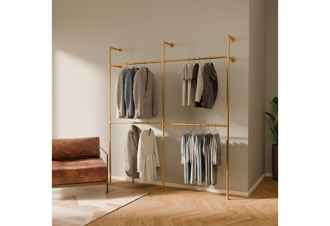 pamo. design Kleiderständer KIM DOUBLE Industrial Kleiderstange zur Wandmontage, Offener Kleiderschrank / Garderobe aus schwarzen Wasserrohren pamo. design Kleiderständer KIM DOUBLE Industrial Kleiderstange zur Wandmontage, Offener Kleiderschrank / Garderobe aus schwarzen Wasserrohren von pamo. design