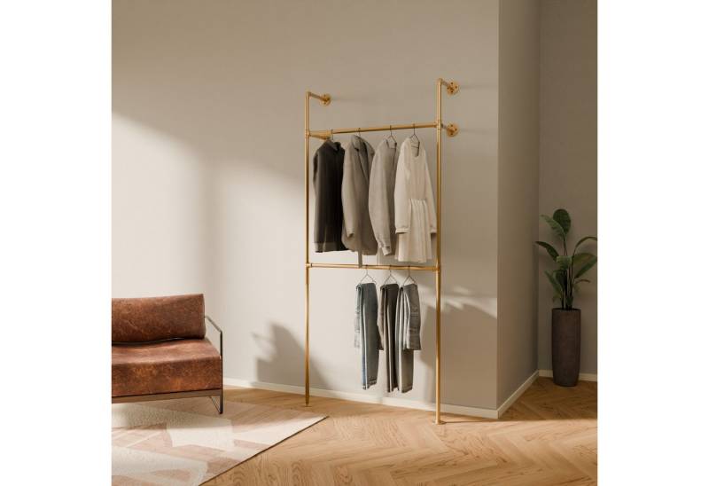 pamo. design Kleiderständer KIM DOUBLE Industrial Kleiderstange zur Wandmontage, Offener Kleiderschrank / Garderobe aus schwarzen Wasserrohren pamo. design Kleiderständer KIM DOUBLE Industrial Kleiderstange zur Wandmontage, Offener Kleiderschrank / Garderobe aus schwarzen Wasserrohren von pamo. design