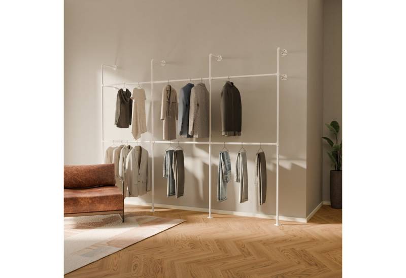 pamo. design Kleiderständer KIM DOUBLE Industrial Kleiderstange zur Wandmontage, Offener Kleiderschrank / Garderobe aus schwarzen Wasserrohren von pamo. design