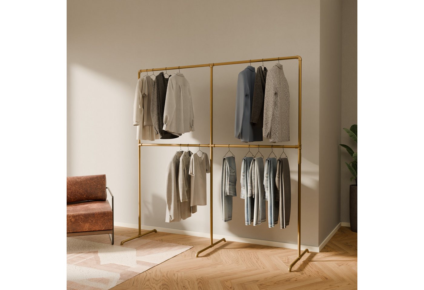 pamo. design Kleiderständer Kleiderständer LAS gold - freistehende Garderobe, kratzfeste & platzsparende Kleiderstange, stabil, einfache Montage pamo. design Kleiderständer Kleiderständer LAS gold - freistehende Garderobe, kratzfeste & platzsparende Kleiderstange, stabil, einfache Montage von pamo. design