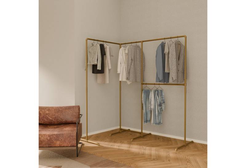 pamo. design Kleiderständer Kleiderständer LAS gold - freistehende Garderobe, kratzfeste & platzsparende Kleiderstange, stabil, einfache Montage von pamo. design