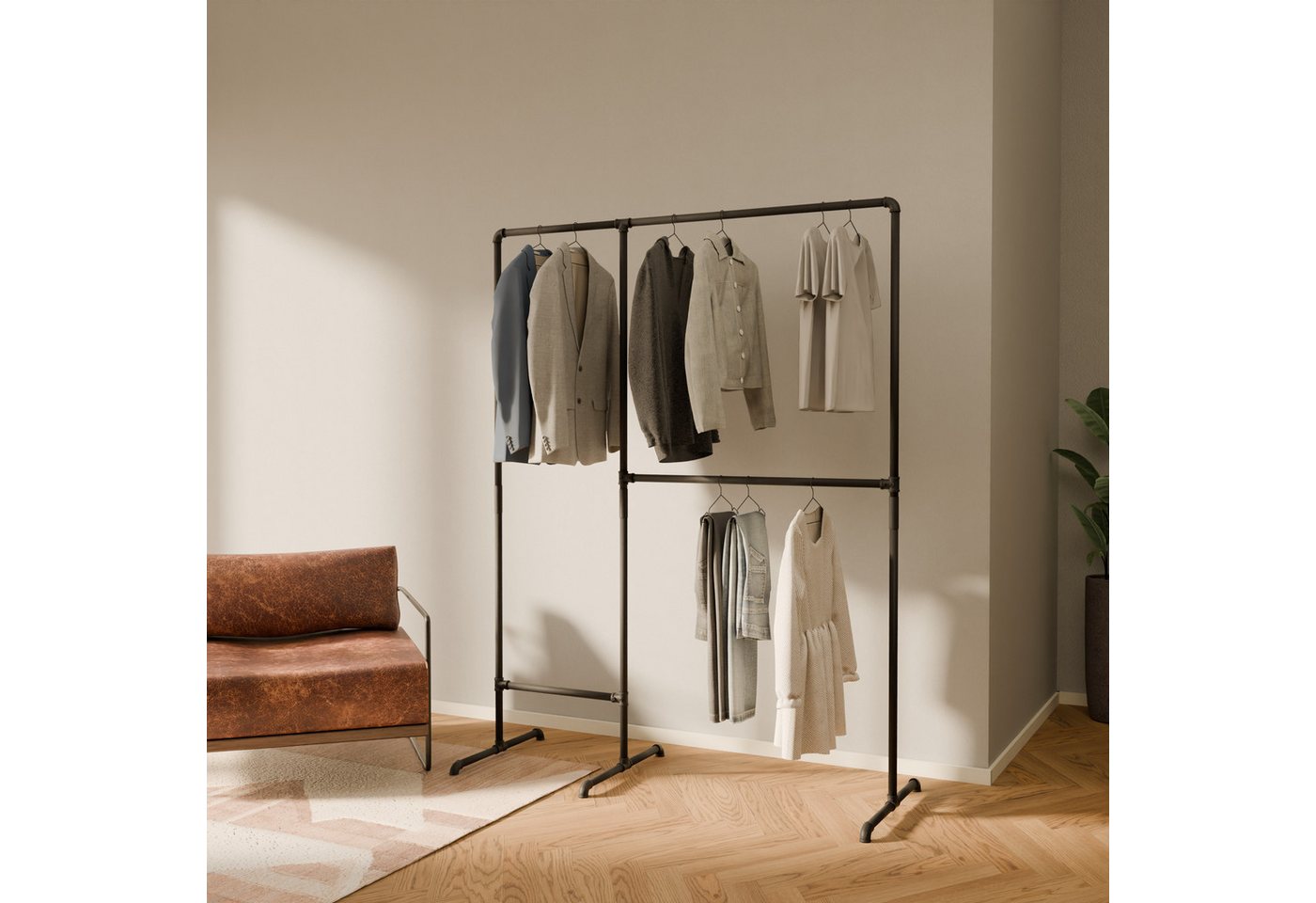 pamo. design Kleiderständer LAS, (Set, Kleiderstange ohne Bohren), Freistehender Garderobenständer, offener Kleiderschrank von pamo. design