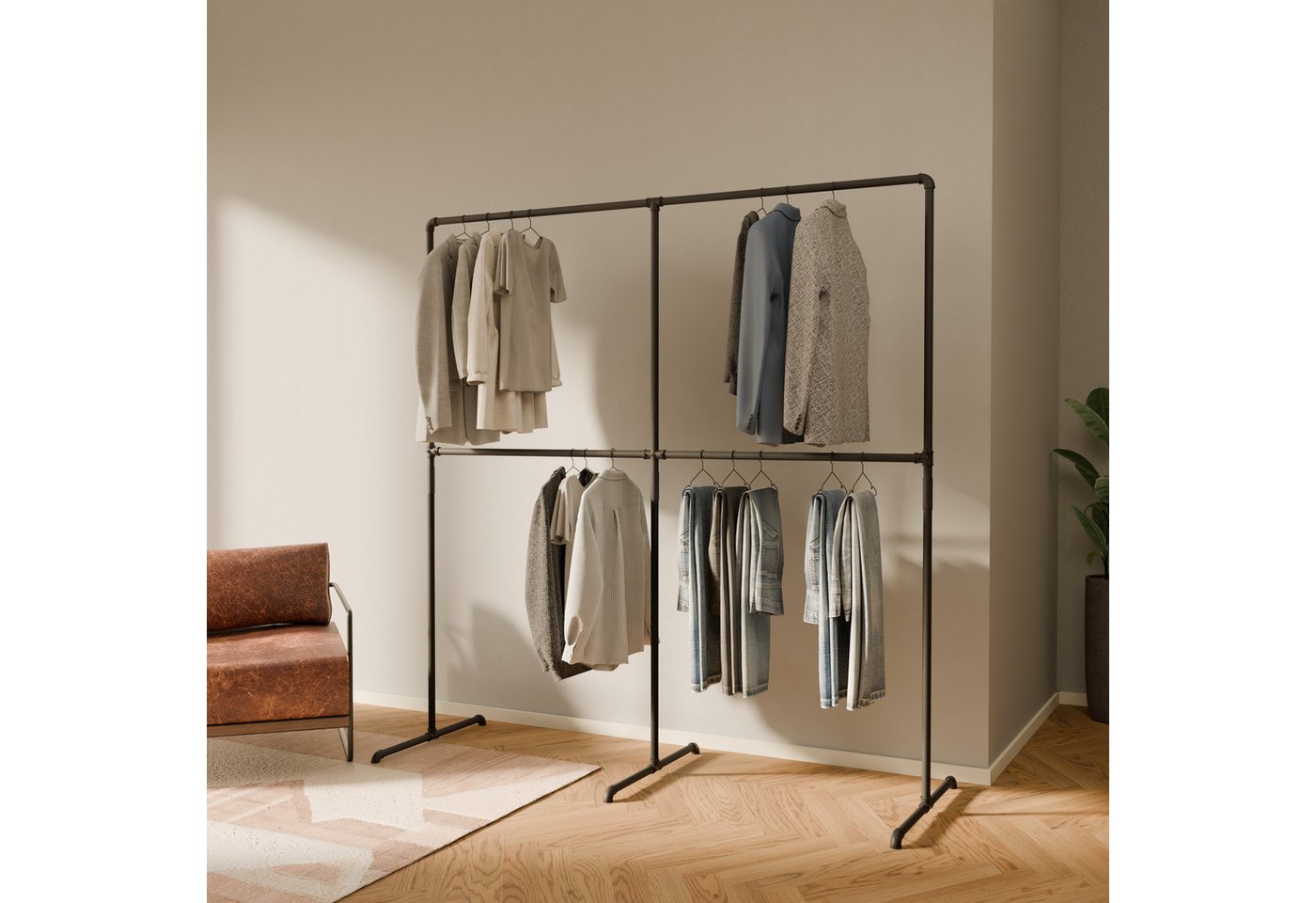 pamo. design Kleiderständer LAS, (Set, Kleiderstange ohne Bohren), Freistehender Garderobenständer, offener Kleiderschrank von pamo. design