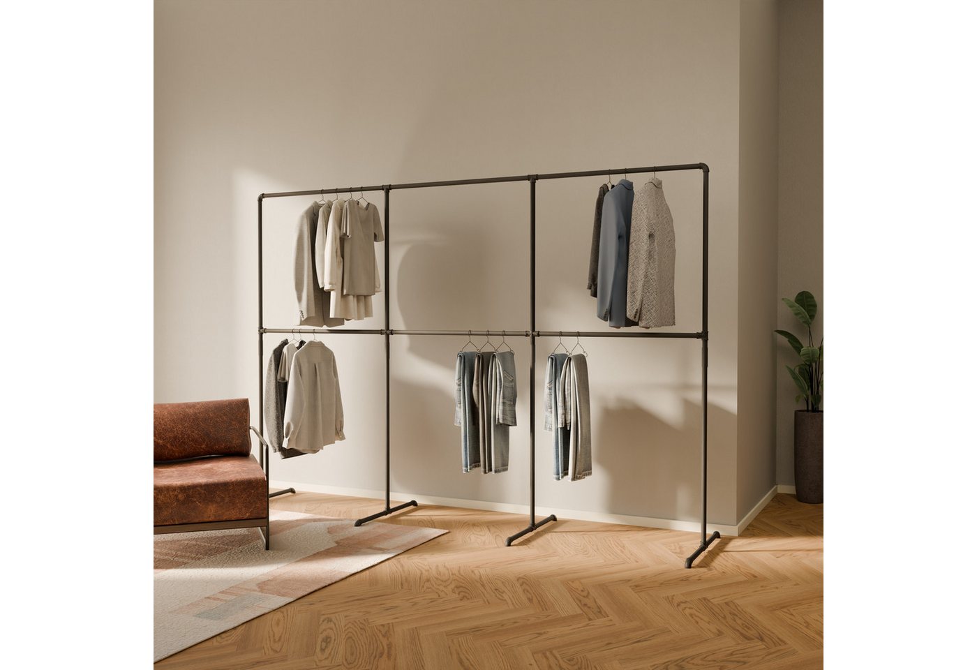 pamo. design Kleiderständer LAS, (Set, Kleiderstange ohne Bohren), Freistehender Garderobenständer, offener Kleiderschrank von pamo. design