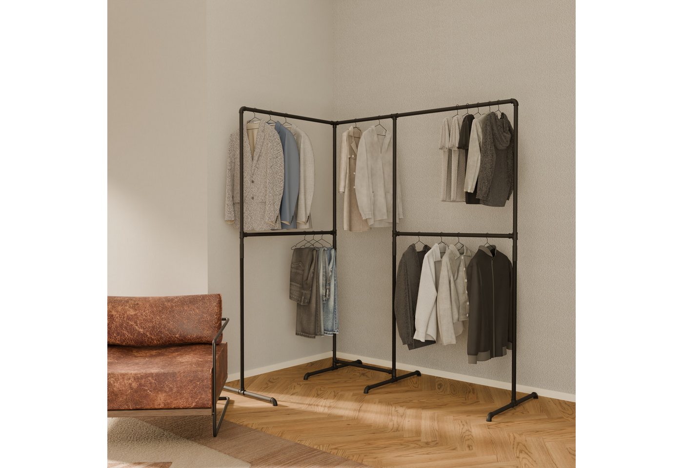 pamo. design Kleiderständer LAS, (Set, Kleiderstange ohne Bohren), Freistehender Garderobenständer, offener Kleiderschrank von pamo. design