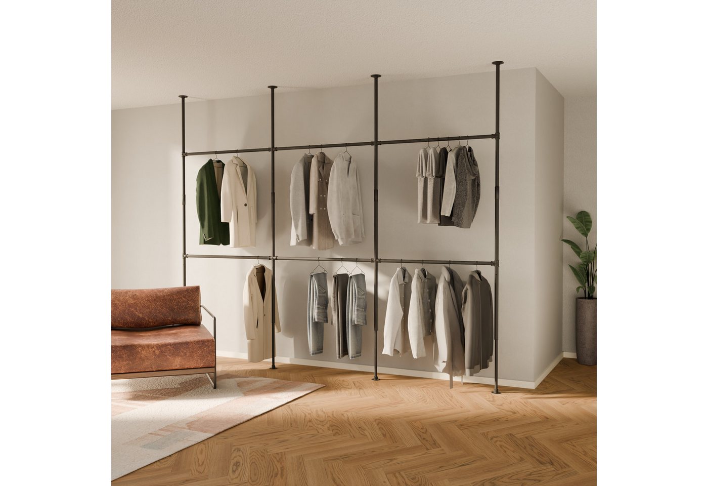 pamo. design Kleiderständer LOFT, (klemmend, ohne Bohren), offener Garderobenständer als Raumteiler von pamo. design