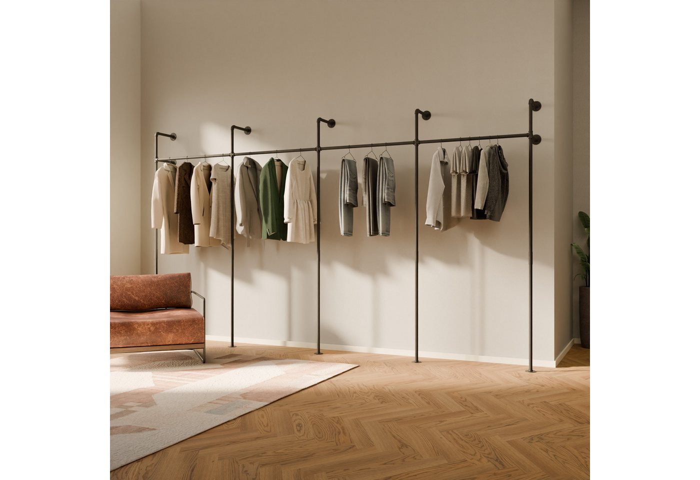 pamo. design Kleiderständer offener Kleiderschrank KIM, Garderobenständer im Industrie Design zur Wandmontage von pamo. design