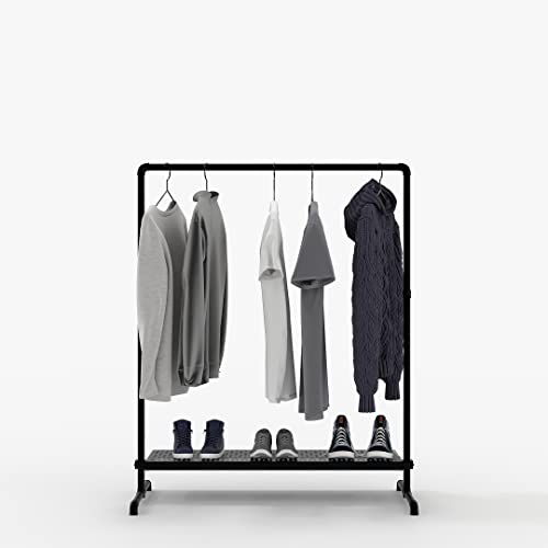 pamo Kleiderstange Industrial Design mit Metallboden - OSKAR - Regal für begehbaren Kleiderschrank Wand I Kleiderständer aus schwarzen stabilen Rohren zur Wandmontage aus Wasserrohren von pamo