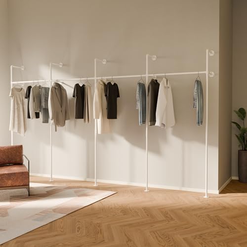pamo Kleiderstange Wandmontage 400 kg Traglast - Offener Kleiderschrank Industrial Kleiderständer Weiß aus Metall Wasserrohren - Stabil & Robust von pamo