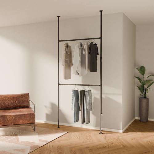 pamo Kleiderstange im Industrial Design - LOFT I - Teleskop Stangen System als offenes System | Kleiderschrank aus stabilen Rohren - ohne Bohren von pamo