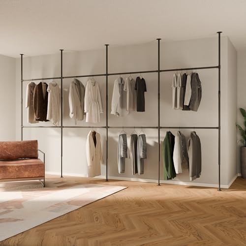 pamo Kleiderstange im Industrial Design - LOFT IV - Teleskop Stangen System als offenes System | Kleiderschrank aus stabilen Rohren - ohne Bohren von pamo