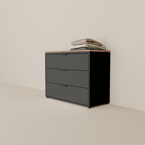 pamo Kommode schwarz - 92 x 67 x 40 cm - Schlafzimmer Kommode mit Schubladen oder als Sideboard Wohnzimmer/Flur - Hochwertige deutsche Produktion von pamo