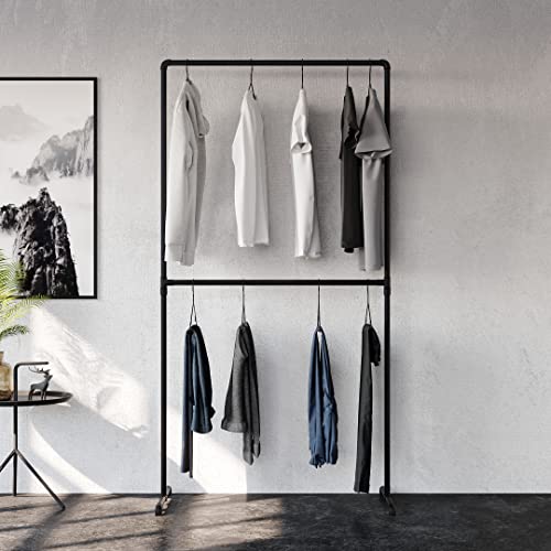 pamo freistehende Kleiderstange im Industrial Loft Design - LAS - Garderobe für begehbaren Kleiderschrank Wand I Schlafzimmer Kleiderständer aus schwarzen stabilen Rohren - ohne Wandmontage von pamo