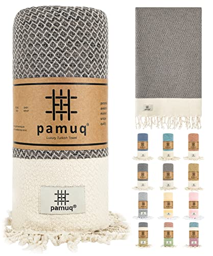 pamuq Strandtuch XXL Saunatuch Badetuch Hamamtuch Groß Baumwolle Duschtuch Pestemal Handtuch Fouta Pareo Yoga Decke Sporttuch Sarong Herren Damen von pamuq