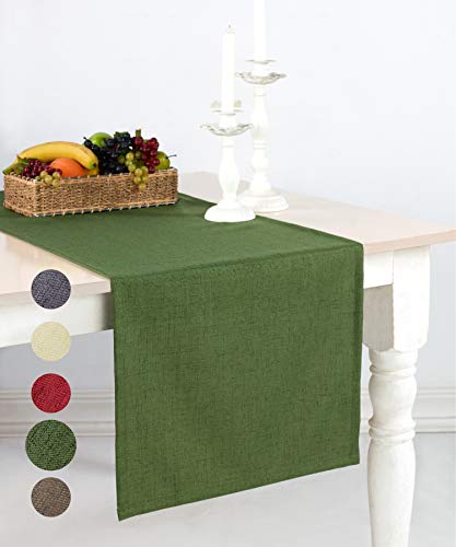 pamuq Tischläufer Leinen-Optik, olivgrün, 48x160 cm, abwaschbar - Tischdecke Table Runner Läufer Tisch-Deko Tischband Tafeltuch Tischtuch Tischwäsche von pamuq