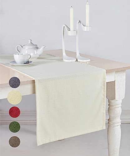 pamuq Tischläufer Leinen-Optik, cremeweiß, 48x160 cm, abwaschbar - Tischdecke Table Runner Läufer Tisch-Deko Tischband Tafeltuch Tischtuch Tischwäsche von pamuq