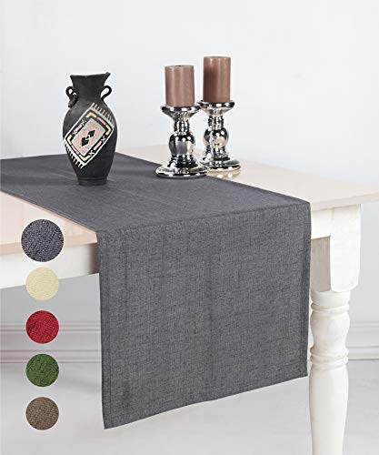 pamuq Tischläufer Leinen-Optik, grau, 48x160 cm, abwaschbar - Tischdecke Table Runner Läufer Tisch-Deko Tischband Tafeltuch Tischtuch Tischwäsche von pamuq