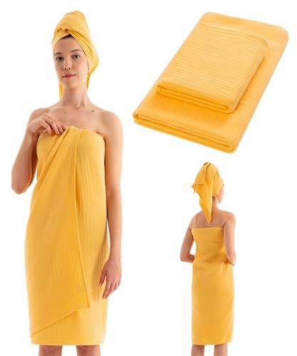 pamuq Handtuch-Set, 100% Baumwolle, gelb, 2-teilig, 50x100 cm, 100x150 cm - Handtücher Set Badetücher Badetuch Badehandtuch Duschtücher Duschhandtuch Bath Towel von pamuq