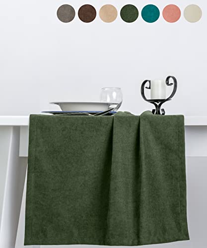 pamuq Tischläufer samt, Oliv-grün, 48x160cm, abwaschbar - Table Runner Läufer Tisch-Deko Tischband Tafeltuch Tischtuch von pamuq