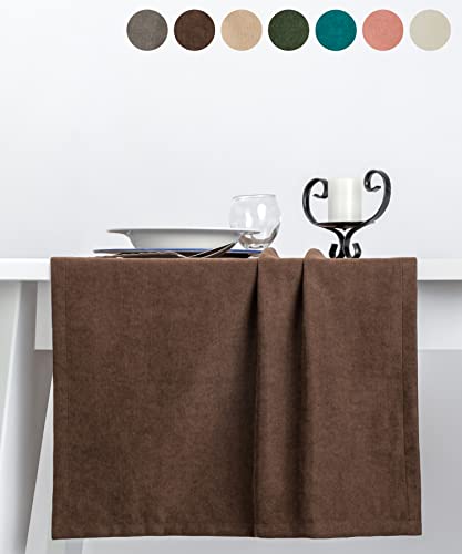 pamuq Tischläufer samt, braun, 48x160cm, abwaschbar - Table Runner Läufer Tisch-Deko Tischband Tafeltuch Tischtuch von pamuq