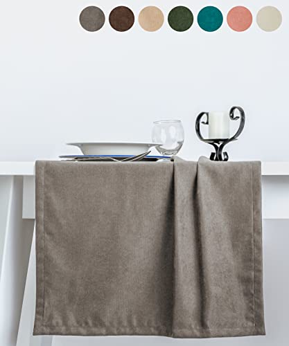 pamuq Tischläufer samt, grau, 48x160cm, abwaschbar - Table Runner Läufer Tisch-Deko Tischband Tafeltuch Tischtuch von pamuq