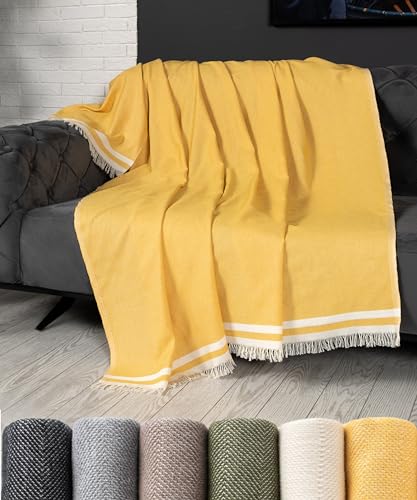 pamuq Sofadecke 170x230 cm, senf-gelb - Tagesdecke Decke für Sofa Überwurfdecke Couchdecke Wohndecke Couch-Überwurf Blanket von pamuq