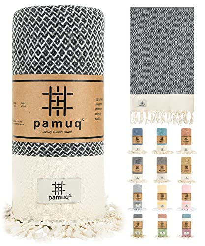 pamuq Strandtuch XXL Saunatuch Badetuch Hamamtuch Groß Baumwolle Oeko-TEX Duschtuch Pestemal Handtuch Fouta Pareo Yoga Decke Sporttuch Sarong Herren Damen von pamuq