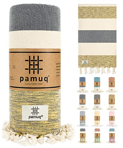 pamuq Strandtuch XXL Saunatuch Badetuch Hamamtuch Groß Baumwolle Oeko-TEX Duschtuch Pestemal Handtuch Fouta Pareo Yoga Decke Sporttuch Sarong Herren Damen von pamuq