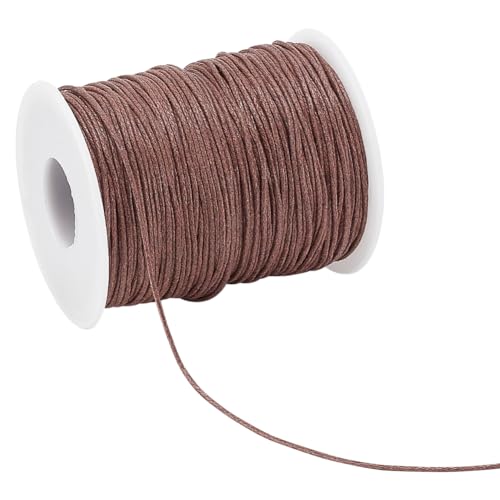 PH PandaHall 1 Rolle 1mm Waxed Cotton Cord Gewachstem Baumwollfaden Schnur Perlenschnur für Schmuckherstellung Crafting Perlen Makramee, 100yards/Rolle, Sattelbraun von PH PandaHall