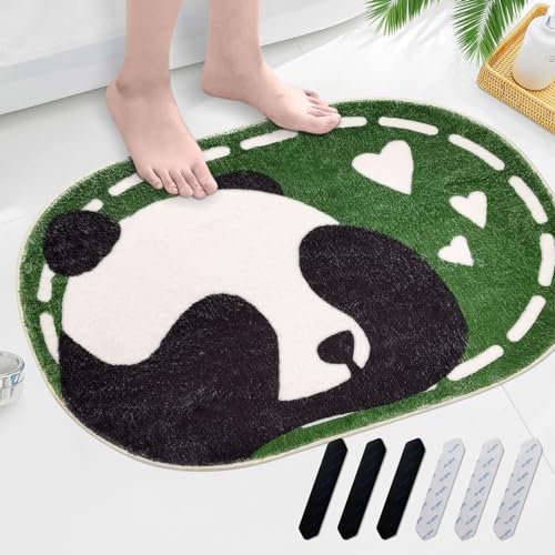 pandaonly XXL große Größe Teppich Badematte, 50x80cm Teppich Badematte Panda mit 6 rutschfeste Teppich Aufkleber, Weicher Mikrofaser & Anti Rutsch & Stark Saugfähigkeit, Grüne rutschfest Badvorleger von pandaonly