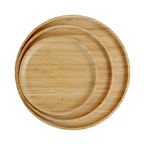 Pandoo Bambus Teller Set | Runde Holzteller, Speiseteller, Geschirr | 3-Set (1X20 cm, 1X25 cm, 1X30 cm) von pandoo