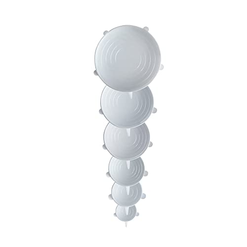 pandoo 6er Set Wiederverwendbare Silikondeckel | Dehnbare Silikondeckel-Set | Stretch Deckel | BPA-frei | Universelle Mehrweg-Silikon Abdeckung für Schüsseln, Töpfe, Lebensmittel, Becher | (Weiß) von pandoo