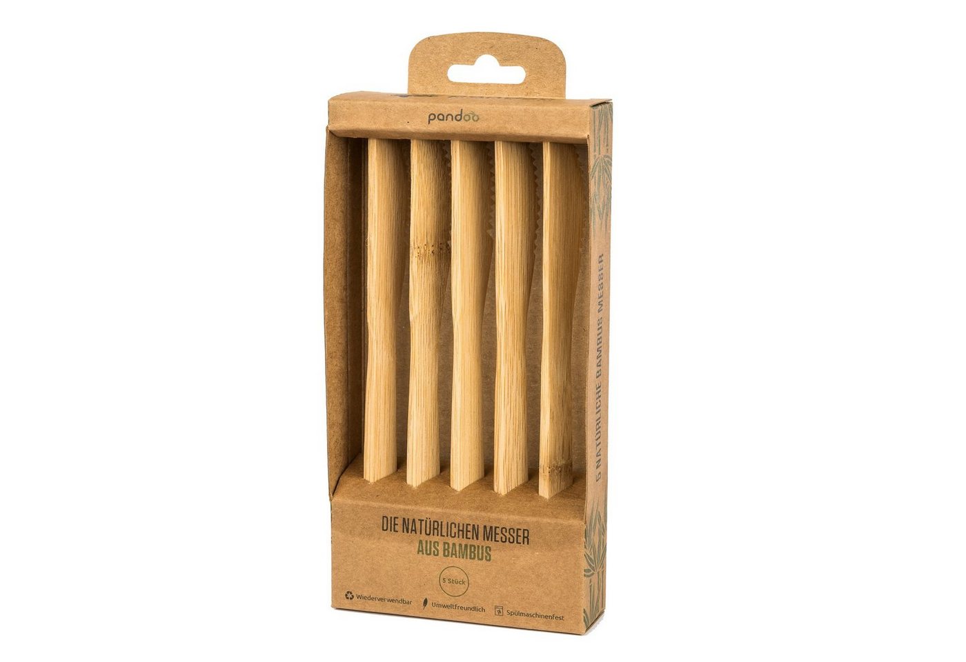 pandoo Besteck-Set Besteck aus 100% natürlichem Bambus, 5er Set (5-tlg), Bambus von pandoo