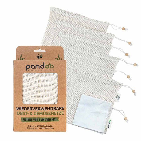 pandoo Gemüsenetze aus Bio-Baumwolle im 3er- oder 6er-Set | Obstbeutel von pandoo