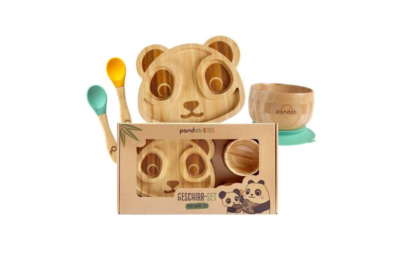pandoo Kindergeschirr-Set Kindergeschirr Set aus Bambus mit Silikonring (4-tlg) von pandoo