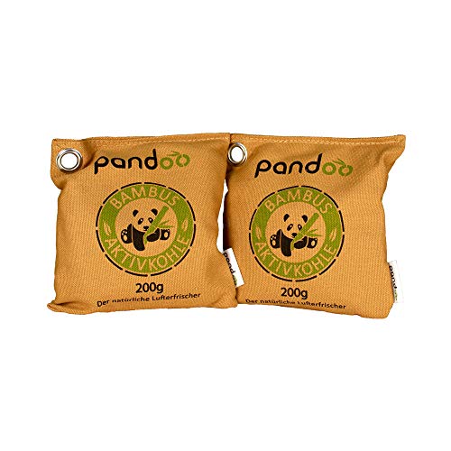 pandoo Lufterfrischer aus Bambus (2 Stück je 200 g) natürlich mit Aktivkohle – Luftreiniger, Luftentfeuchter, Raumerfrischer & Geruchsentferner für Wohnung und Auto von pandoo