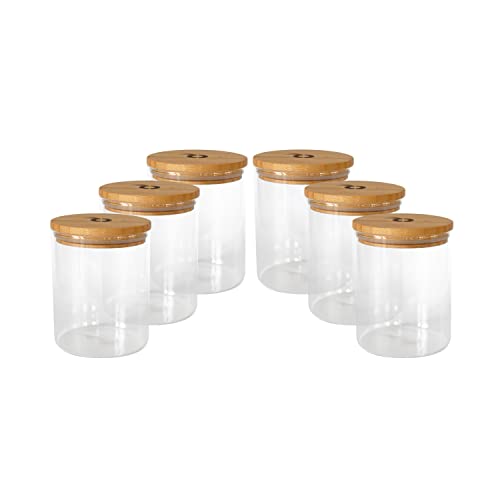 pandoo Vorratsgläser-Set mit Bambus Deckel | Aufbewahrungs- und Vorratsdosen | Vorratsbehälter inkl. Etiketten und Kreidestift | Gewürzgläser Set (6x800ml) von pandoo