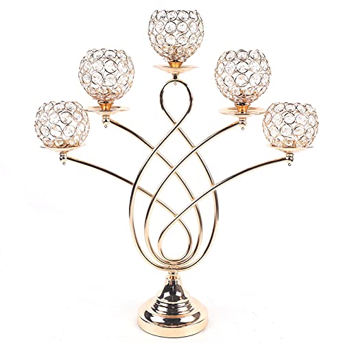 5-Arm Kristall Kerzenhalter Kerzenständer | Deko Wohnzimmer | Elegante Tischdekoration | Metall + Kristall | Hochzeitsfeier von panfudongk
