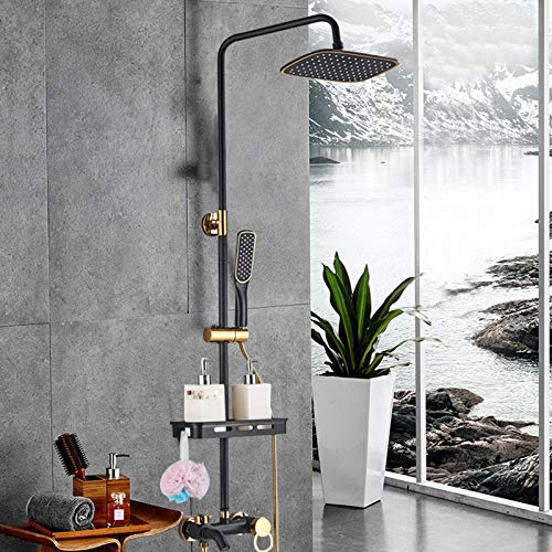 Dusche Regendusche Set | Hochwertiges Duschset aus Messing | Schwarz & Gold | Einstellbare Höhe | 1,8 GPM | Anti-Wickel-Schlauch von panfudongk