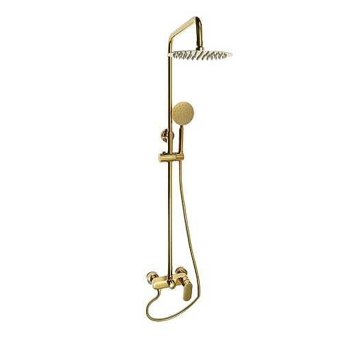 Duschsystem Regendusche mit Armatur Duschset Duscharmatur Komplettset Duschset Duschkopf Set Regen-Dusch-System, Edelstahl Titanium, Wand-Duschsäule, Luftdruck, 360° verstellbar, Gold von panfudongk