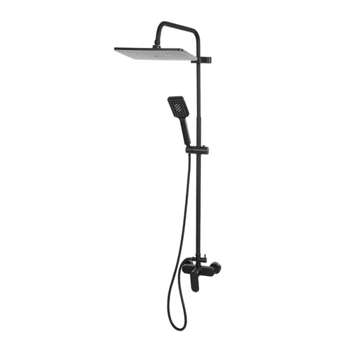 Duschsystem mit Armatur Duschgarnitur mit Regendusche Duschset mit Armatur Regendusche Set mit Armatur Komplettset Shower System 360° Drehbar Verstellbare Duschstange und 3 Wasserstrahlmodi (Schwarz) von panfudongk