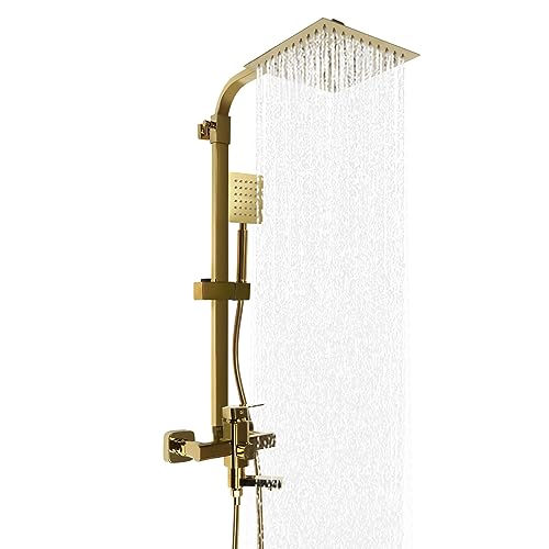 Gold Duschsystem Regendusche Duscharmatur Duschset Messing Duscharmatur, höhenverstellbare Duschstange, Regenduschkopf mit Handbrause Gold Duschsystem Regendusche Duscharmatur Duschset Messing Duscharmatur, höhenverstellbare Duschstange, Regenduschkopf mit Handbrause von panfudongk