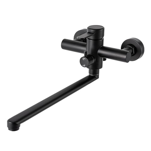 Küchenarmatur Küche Wasserhahn Armatur Schwarz Wand montiert 360 drehbar mit Duschkopf und Edelstahl Oberfläche Ausgangsrohrlänge 35cm von panfudongk